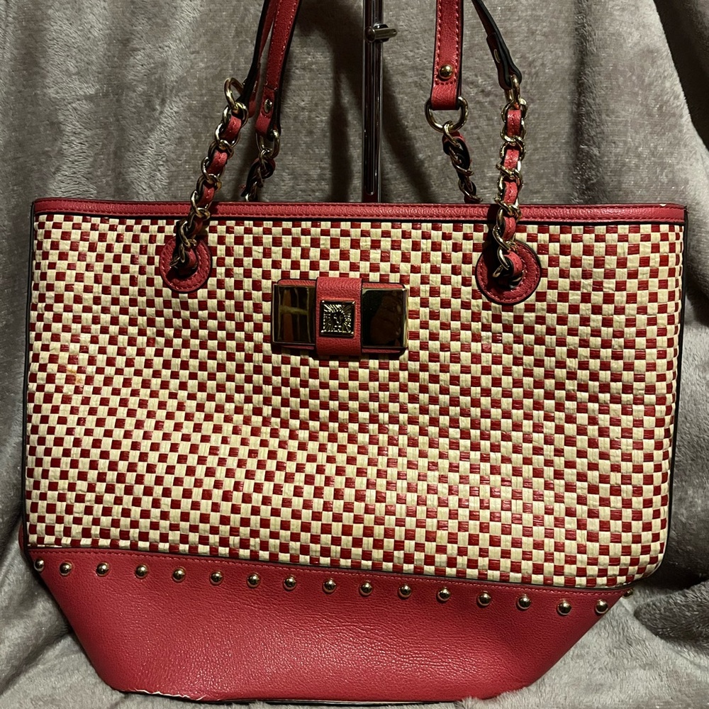 Red and tan purse